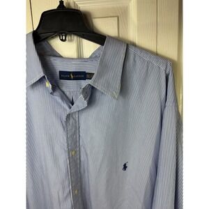 Ralph‎ Lauren Mens 4XLT Striped Button Down Shirt Blue White Long Sleeve